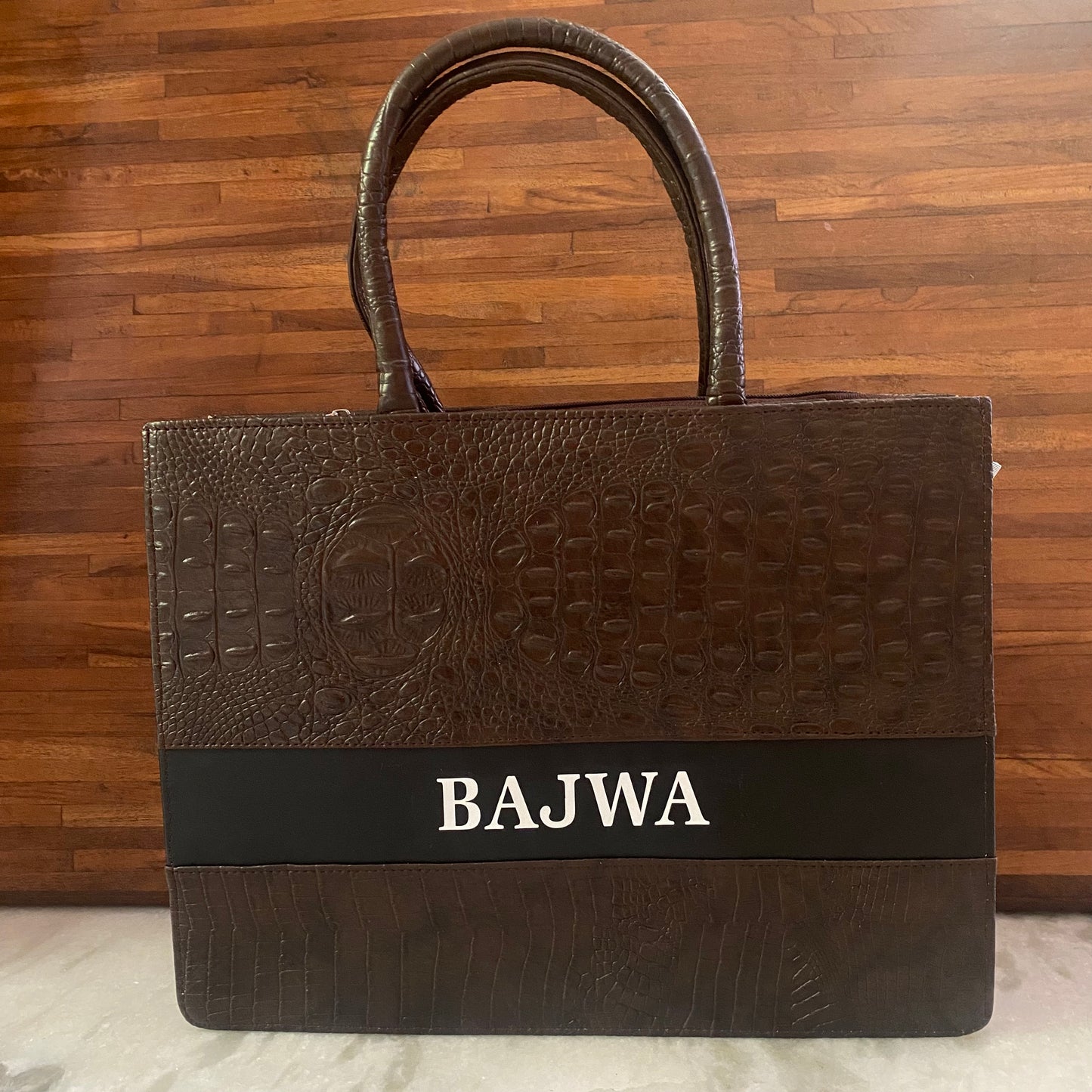 Customised Coffee Croco Synthetic Leather Tote Bag