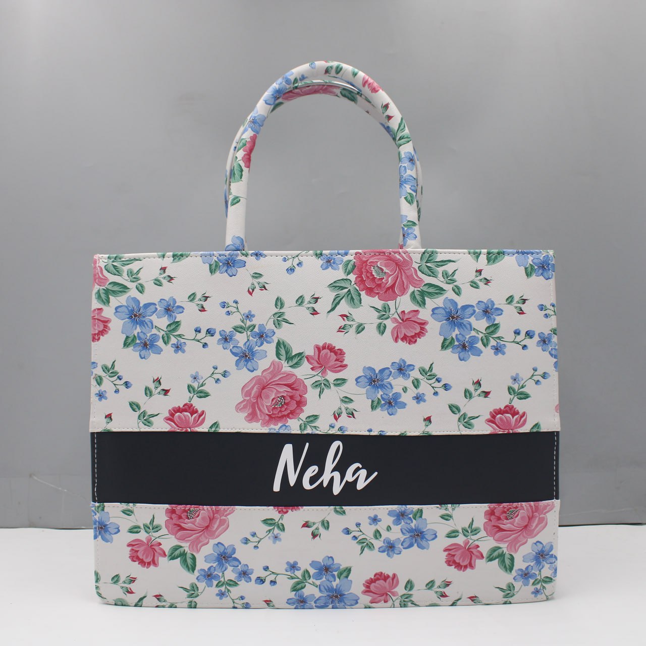 Customised Floral Synthetic Leather Tote Bag