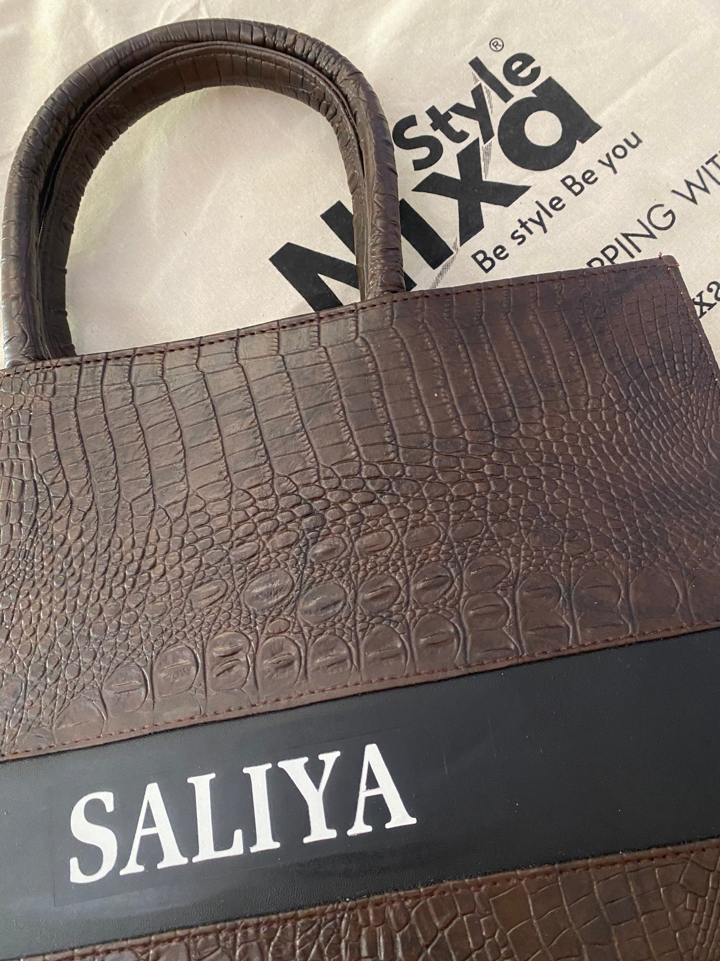 Customised Coffee Croco Synthetic Leather Tote Bag