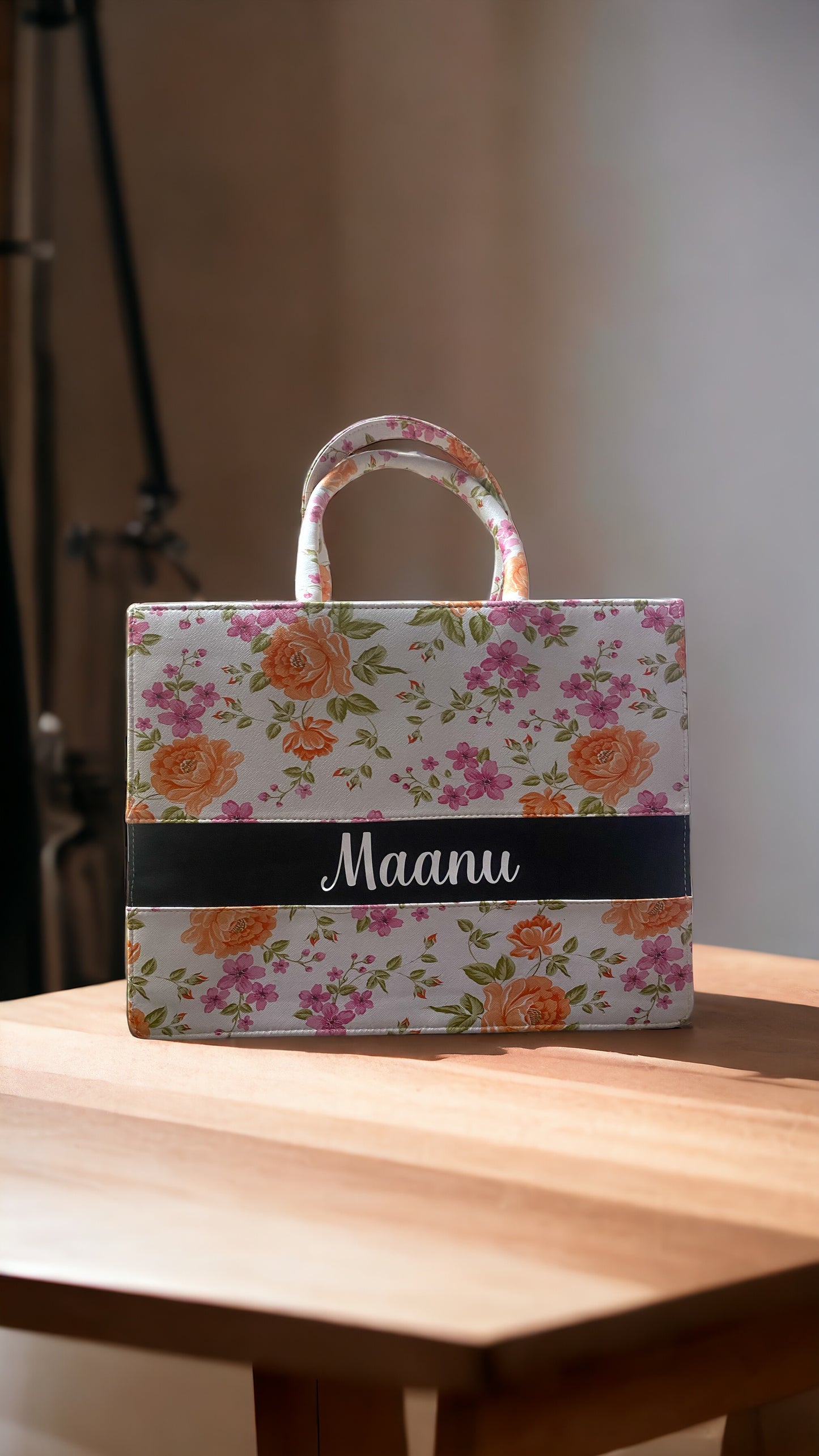 Customised Floral Synthetic Leather Tote Bag