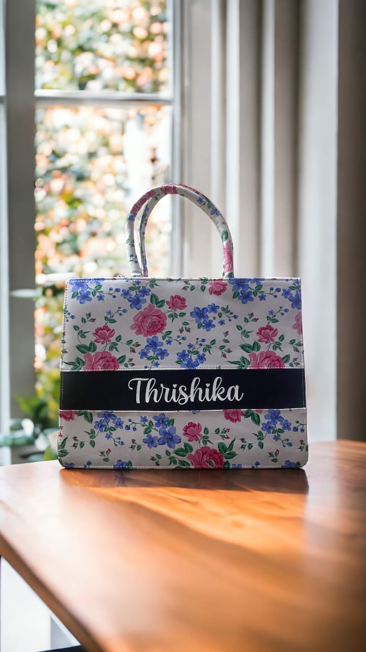 Customised Floral Synthetic Leather Tote Bag