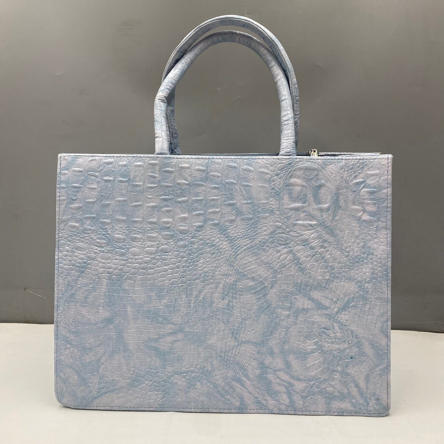 Customised Sky-blue Croco Synthetic Leather Tote Bag
