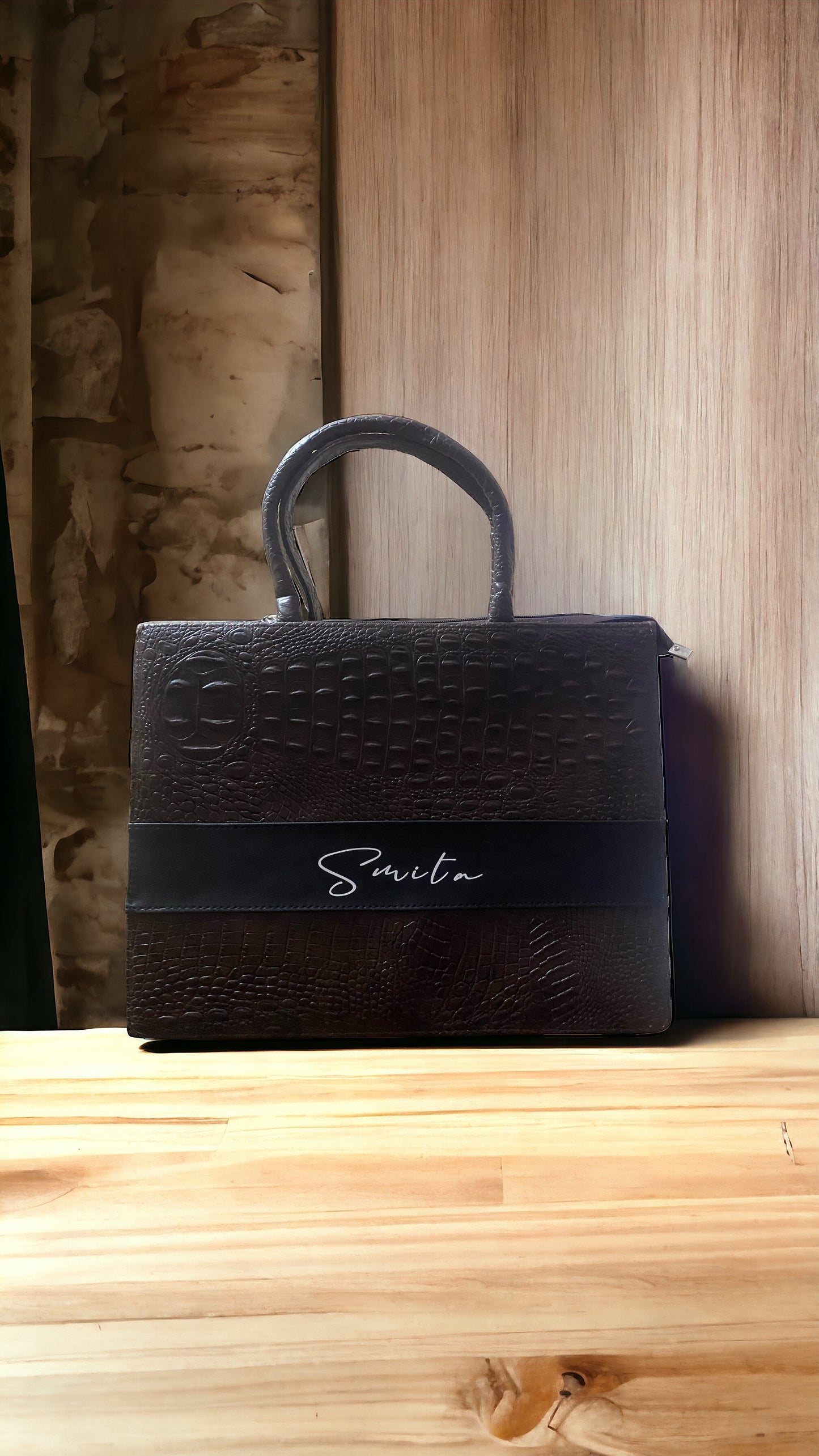 Customised Coffee Croco Synthetic Leather Tote Bag