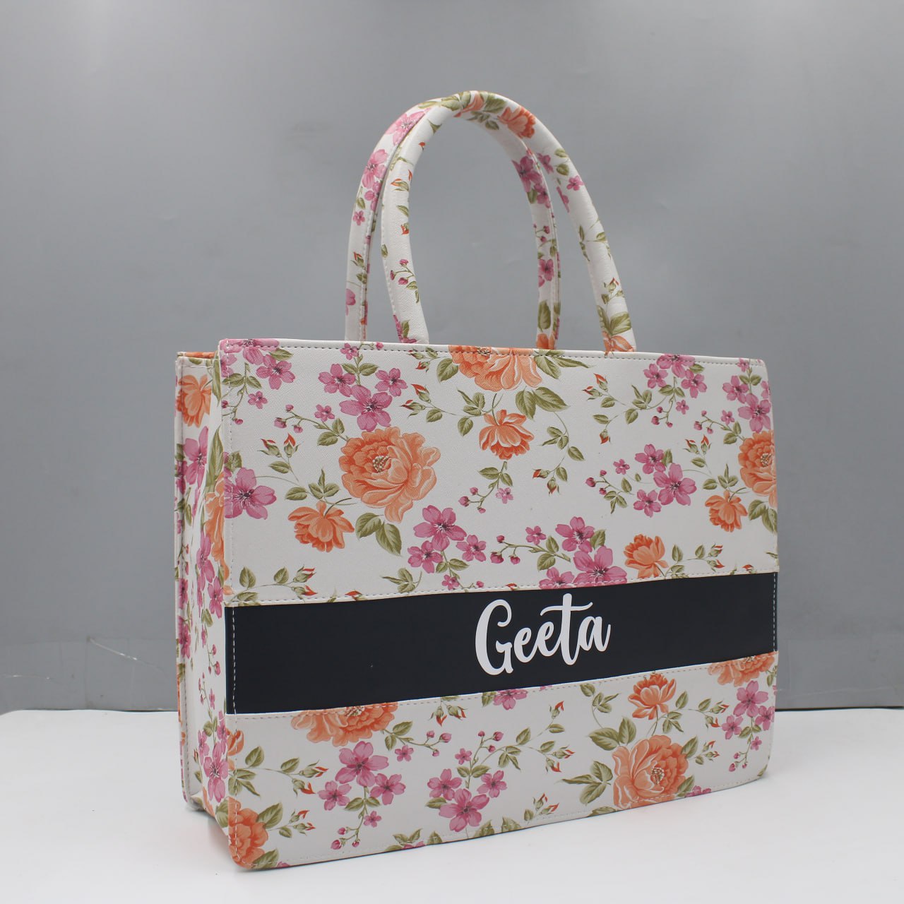 Customised Floral Synthetic Leather Tote Bag
