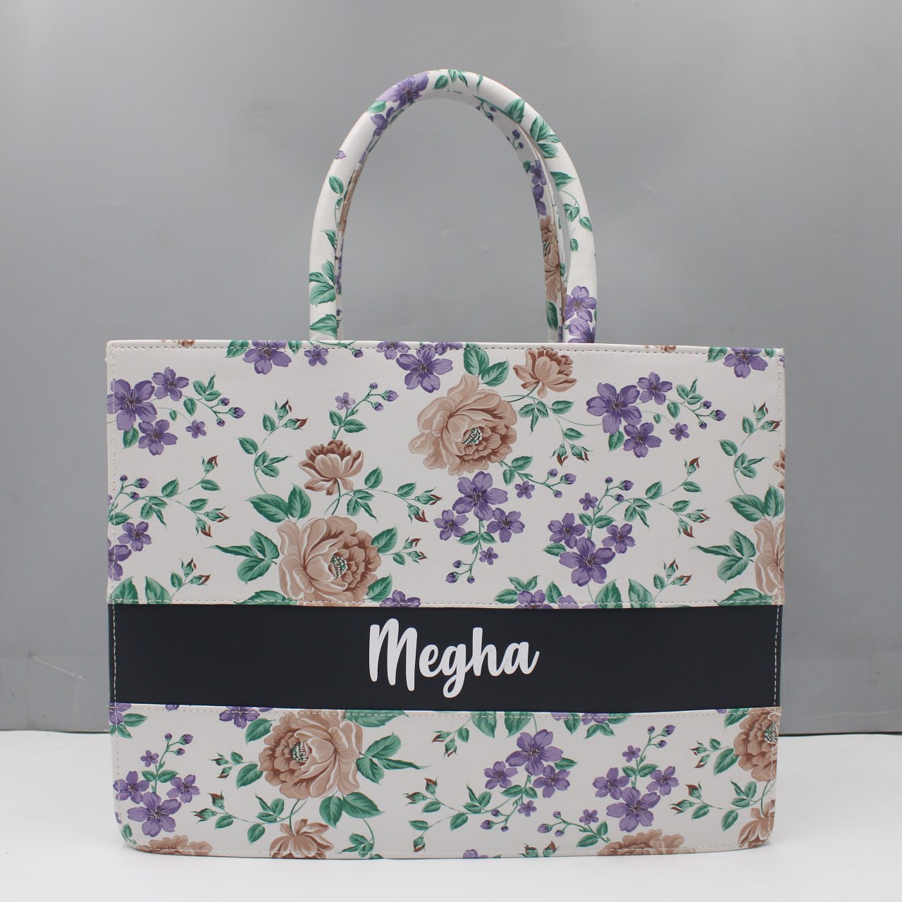 Customised Floral Synthetic Leather Tote Bag