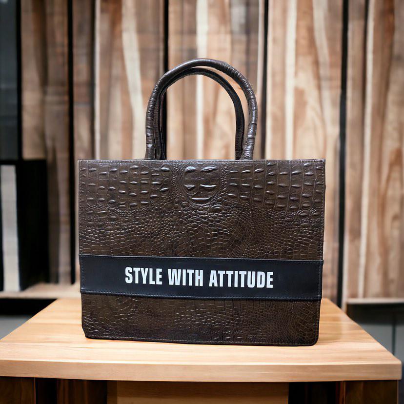 Customised Coffee Croco Synthetic Leather Tote Bag