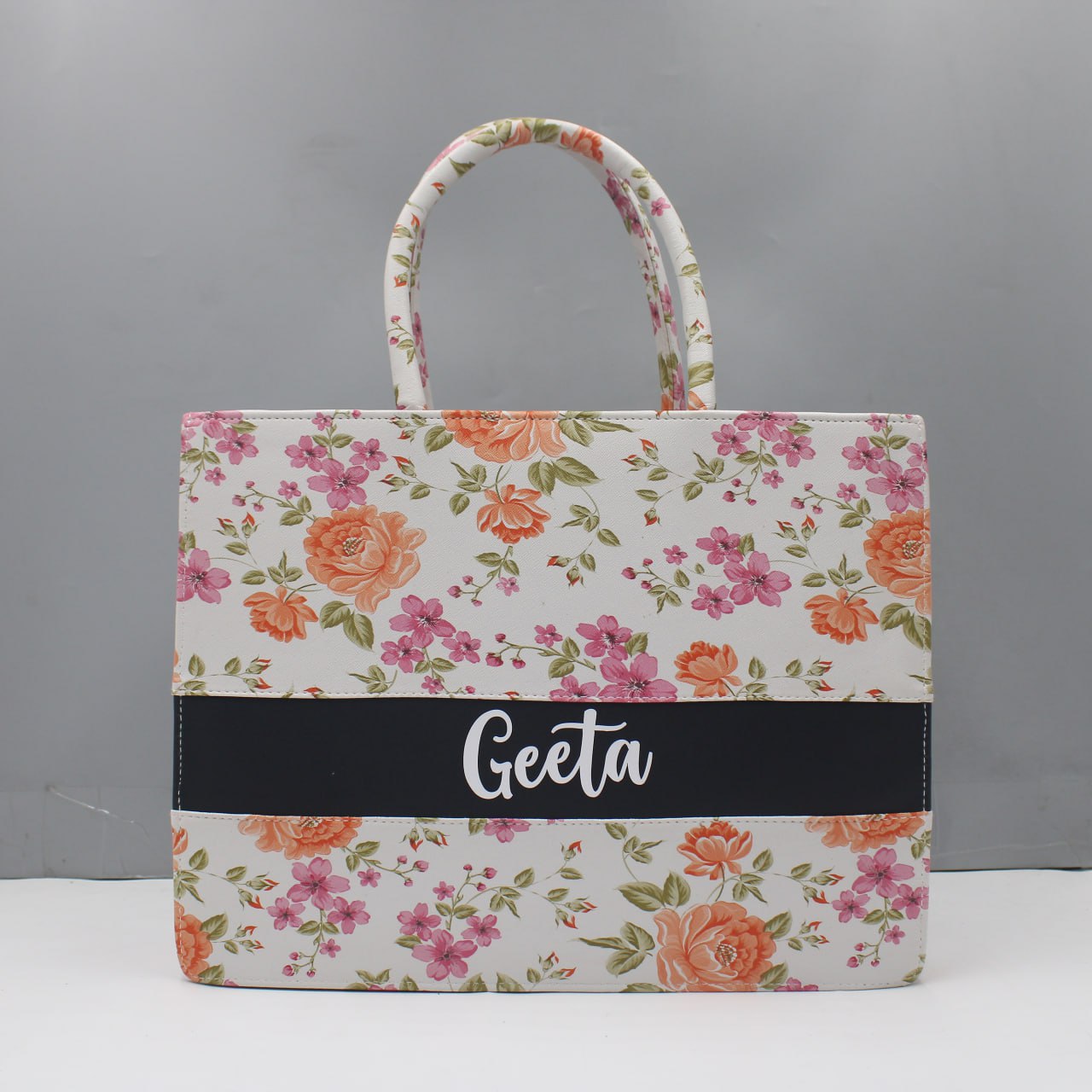 Customised Floral Synthetic Leather Tote Bag