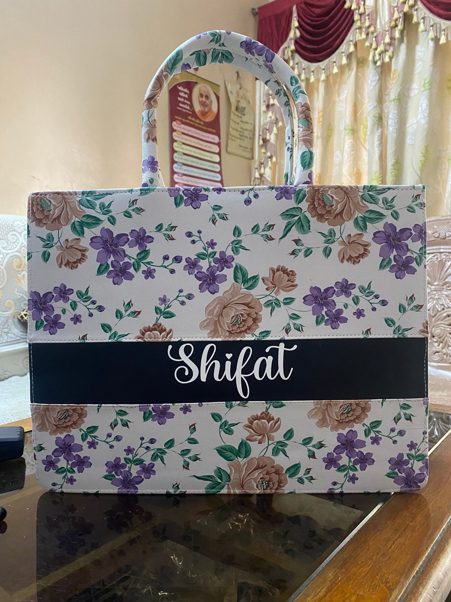 Customised Floral Synthetic Leather Tote Bag