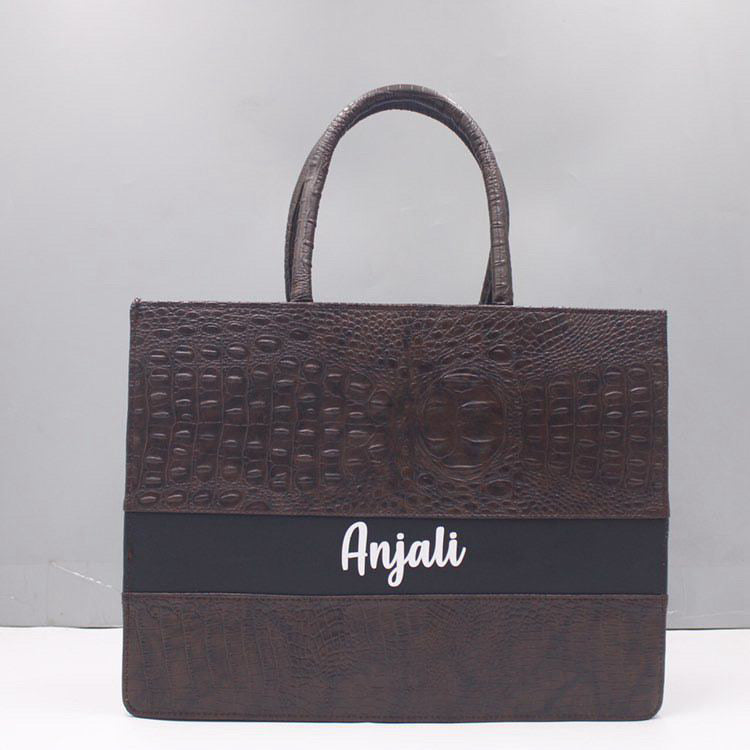 Customised Coffee Croco Synthetic Leather Tote Bag