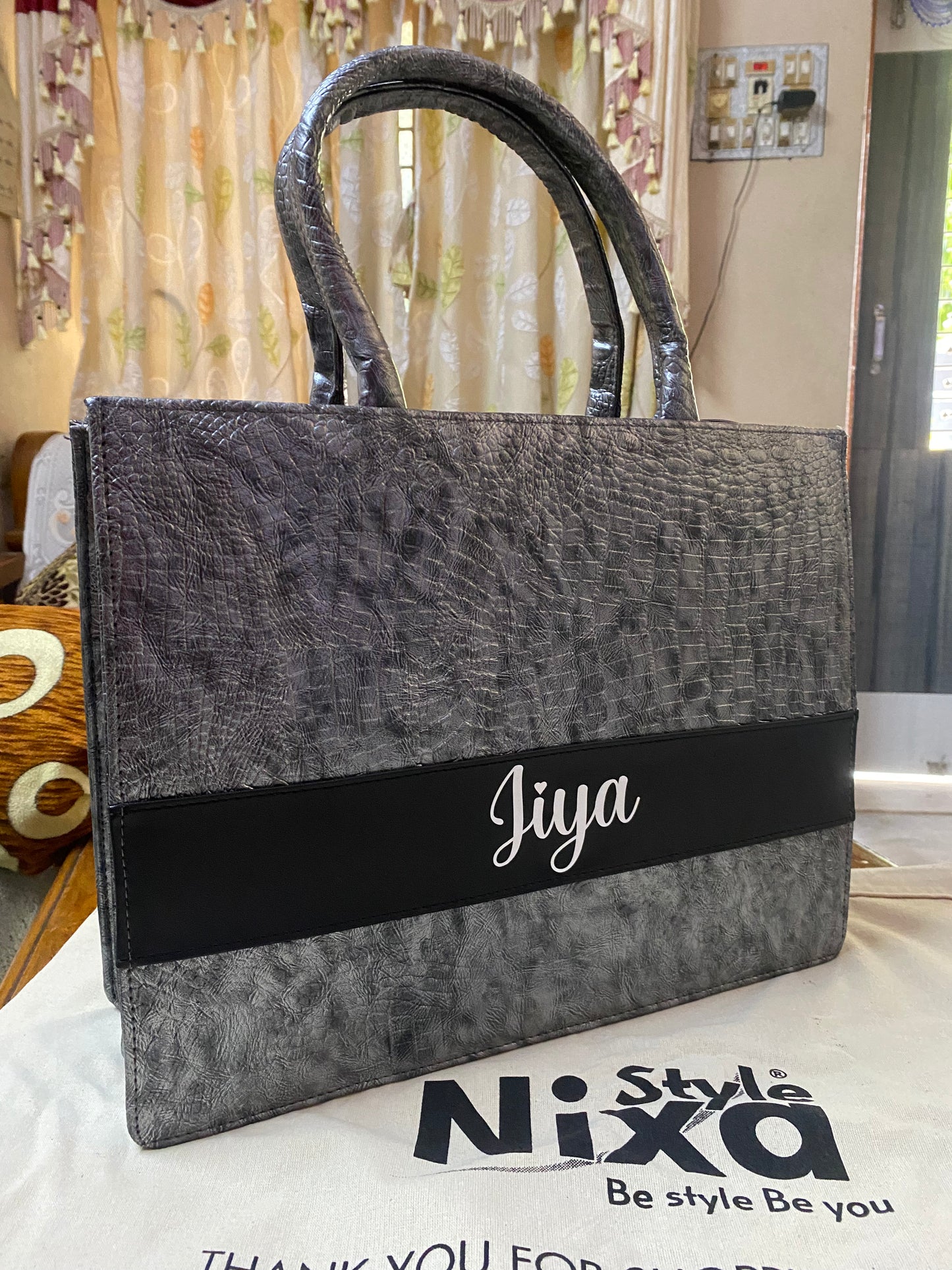 Customised Silver Croco Synthetic Leather Tote Bag