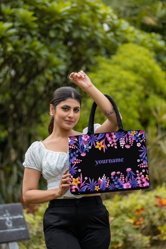 Customised Purple Flower Canvas Tote bag