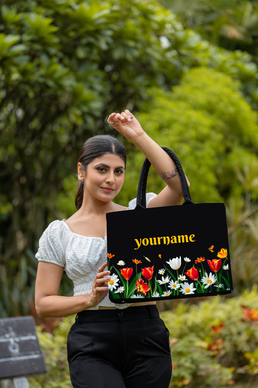 Customised  Colourful Flowers Tote bag