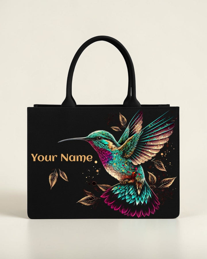 Customized Hummingbird Tote Bag for Women | Nixa Style Personalized Premium Black Handbag with Name