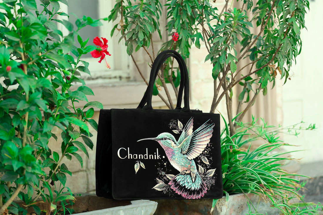 Customized Hummingbird Tote Bag for Women | Nixa Style Personalized Premium Black Handbag with Name