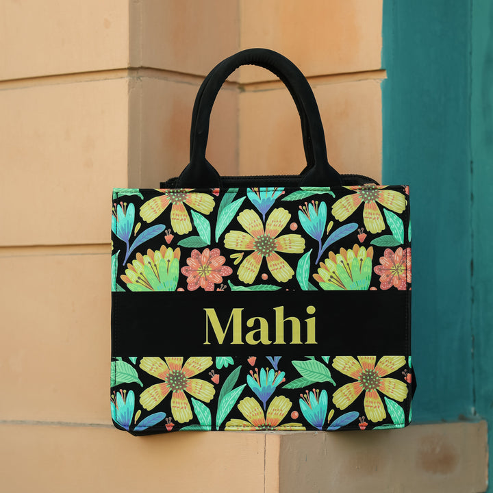 Customized Canvas Floral Mini Tote Bag