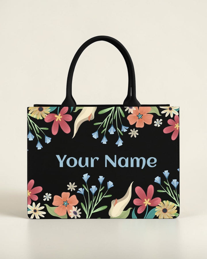 Customised Colorful Floral Tote Bag with Name | Personalized Canvas Tote Bag for Women | Custom Flower Handbag – Nixa Style