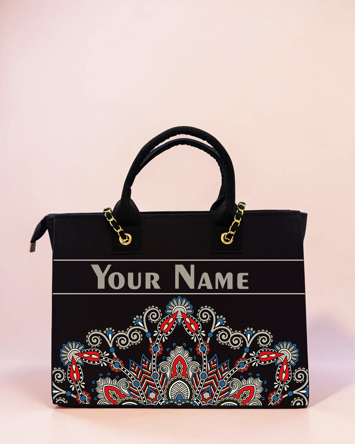 Personalized Mandala Tote Bag for Women – Custom Name Ethnic Handbag