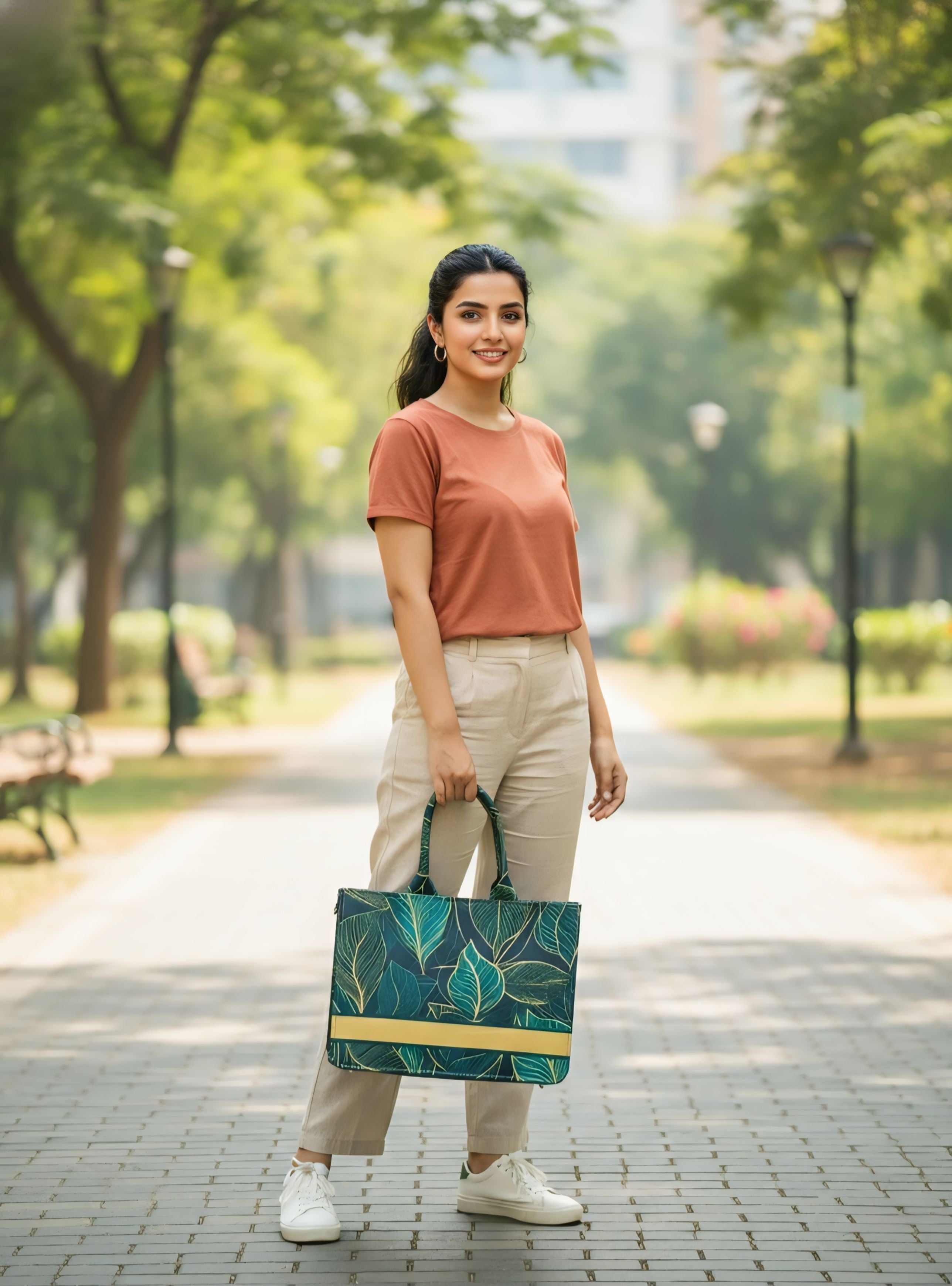 Personalised Leaf Design Tote Bag with Name | Custom Canvas Tote Bag for Women | Stylish Laptop & Daily Use Bag