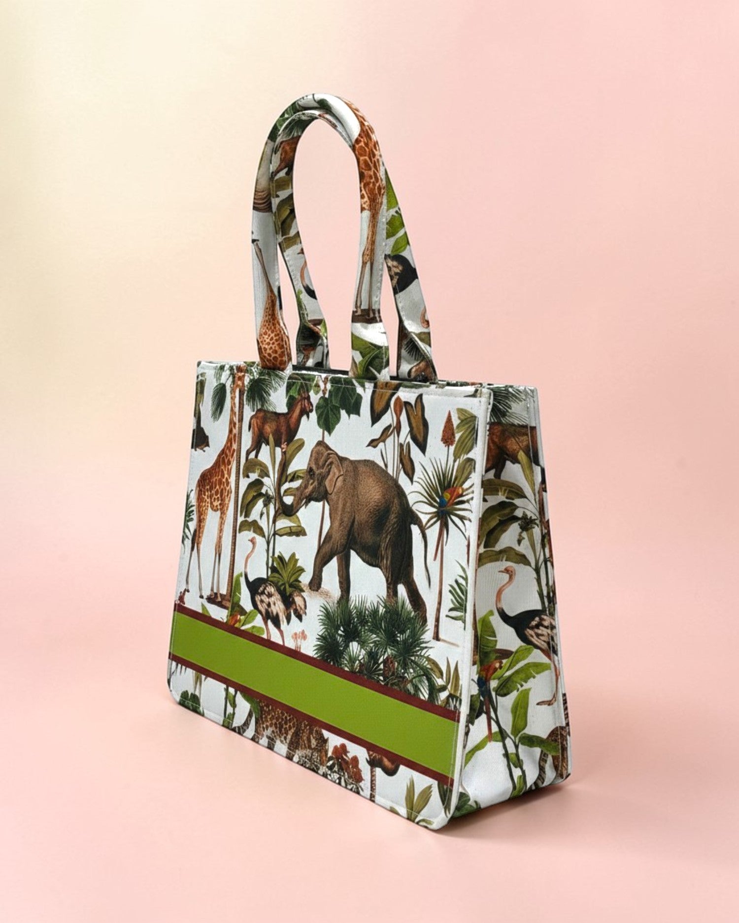 Vintage Botanical Safari Print Canvas Tote Bag - Large Structured Shopper