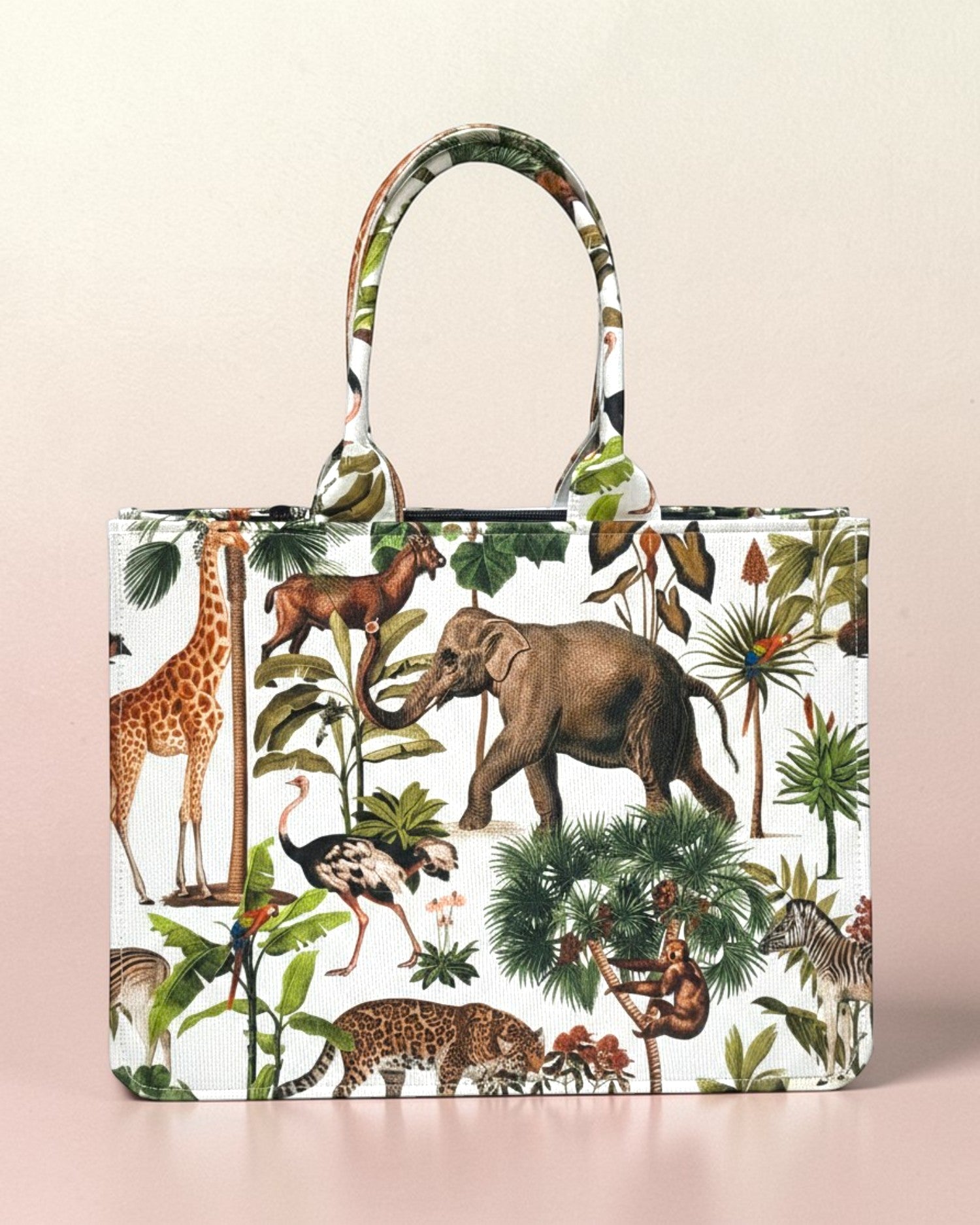 Vintage Botanical Safari Print Canvas Tote Bag - Large Structured Shopper