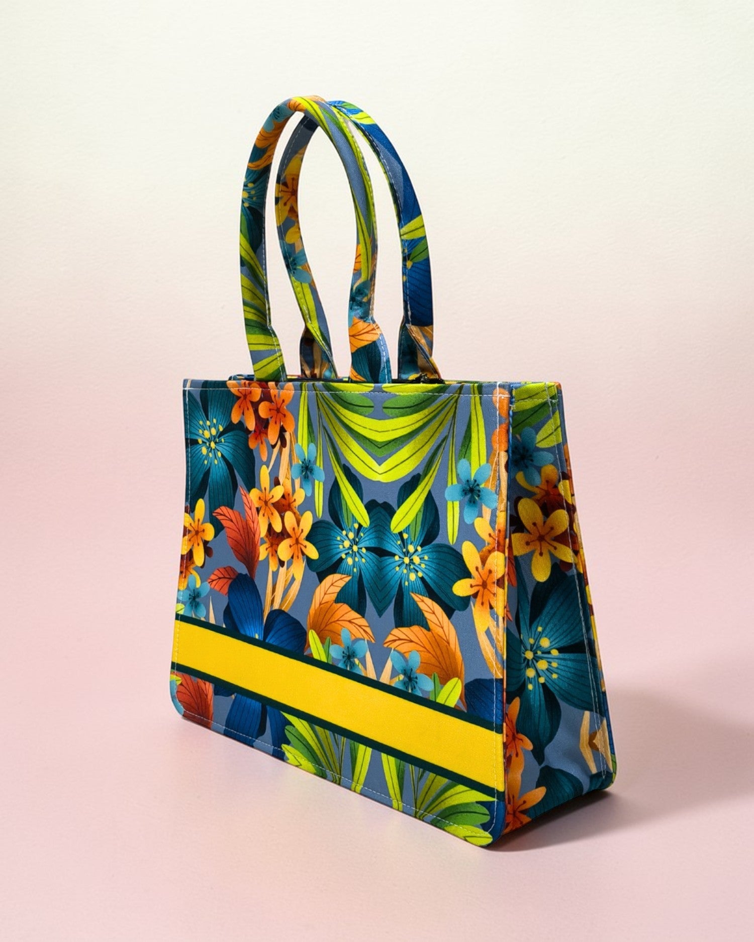 Customized Name Tropical Floral Canvas Tote Bag for Women | Personalised Colorful Flower Handbag | Custom Gift Tote Bag