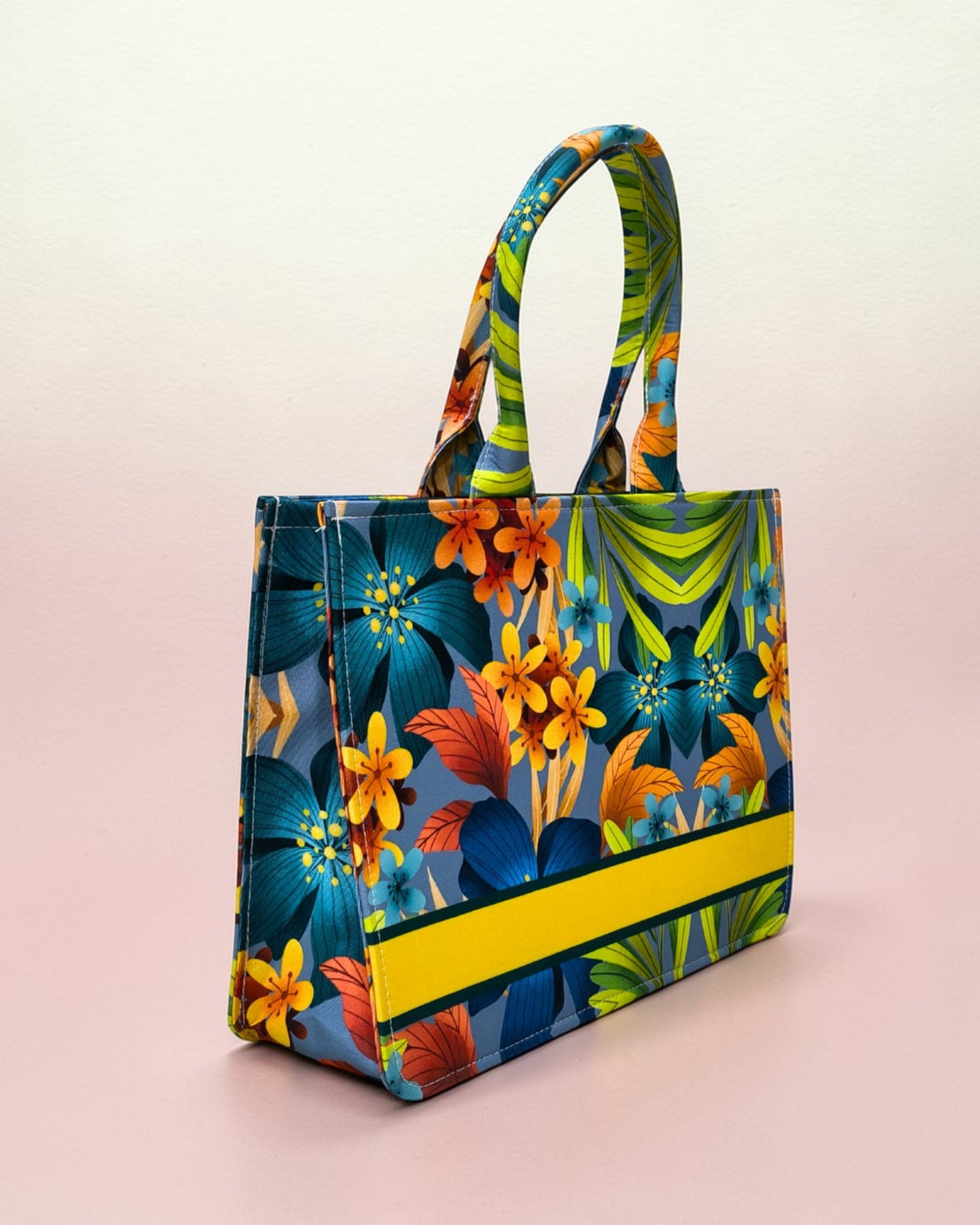 Customized Name Tropical Floral Canvas Tote Bag for Women | Personalised Colorful Flower Handbag | Custom Gift Tote Bag