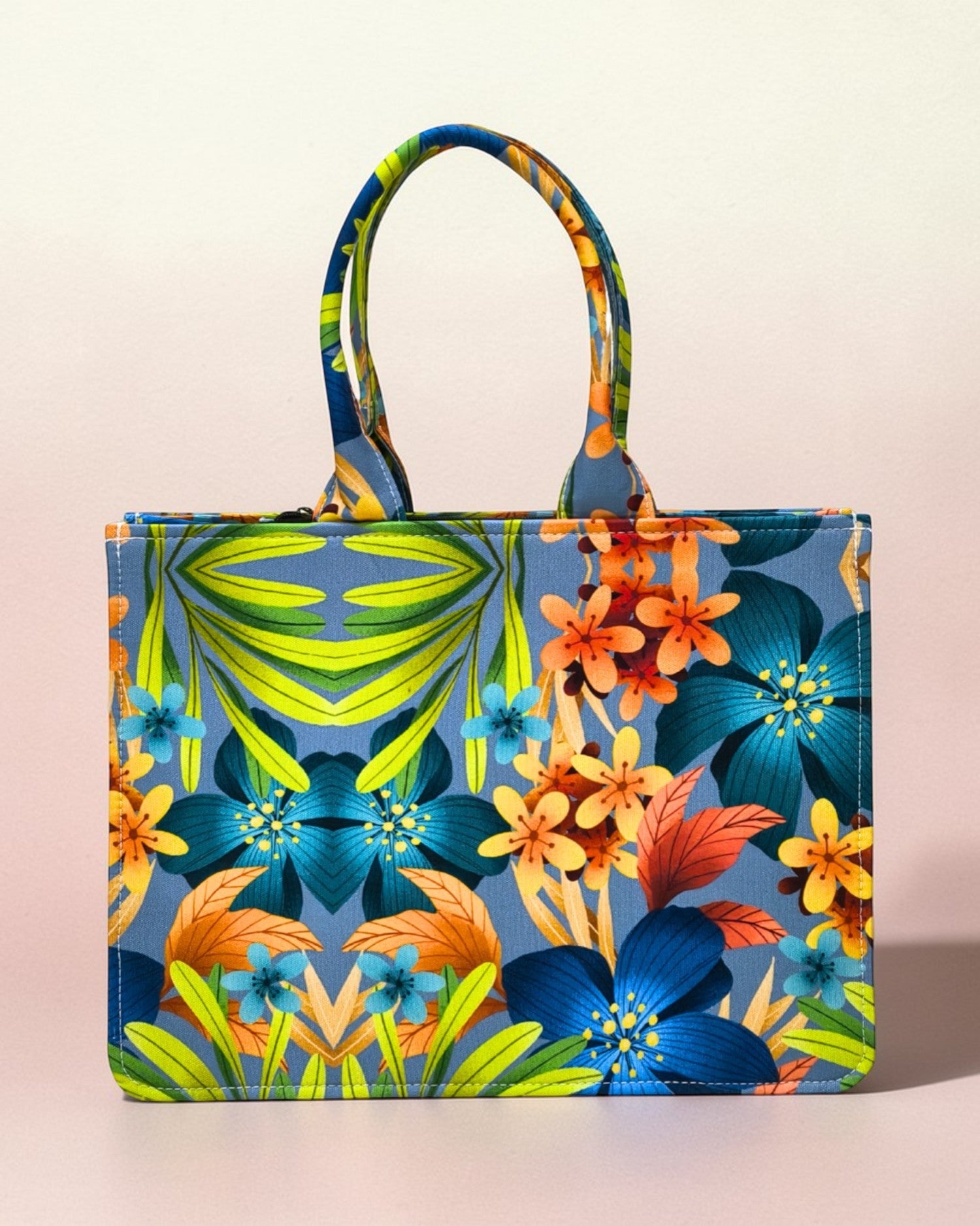 Customized Name Tropical Floral Canvas Tote Bag for Women | Personalised Colorful Flower Handbag | Custom Gift Tote Bag