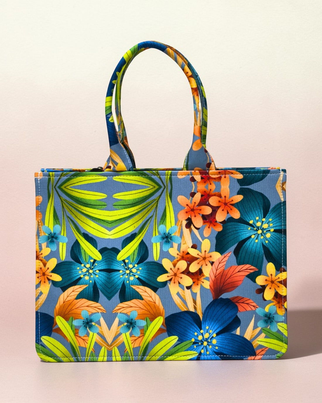 Customized Name Tropical Floral Canvas Tote Bag for Women | Personalised Colorful Flower Handbag | Custom Gift Tote Bag