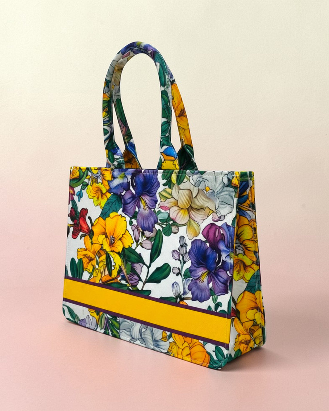 Personalised Colorful Floral Tote Bag with Name | Custom Canvas Tote Bag for Women | Stylish Office, College & Travel Bag