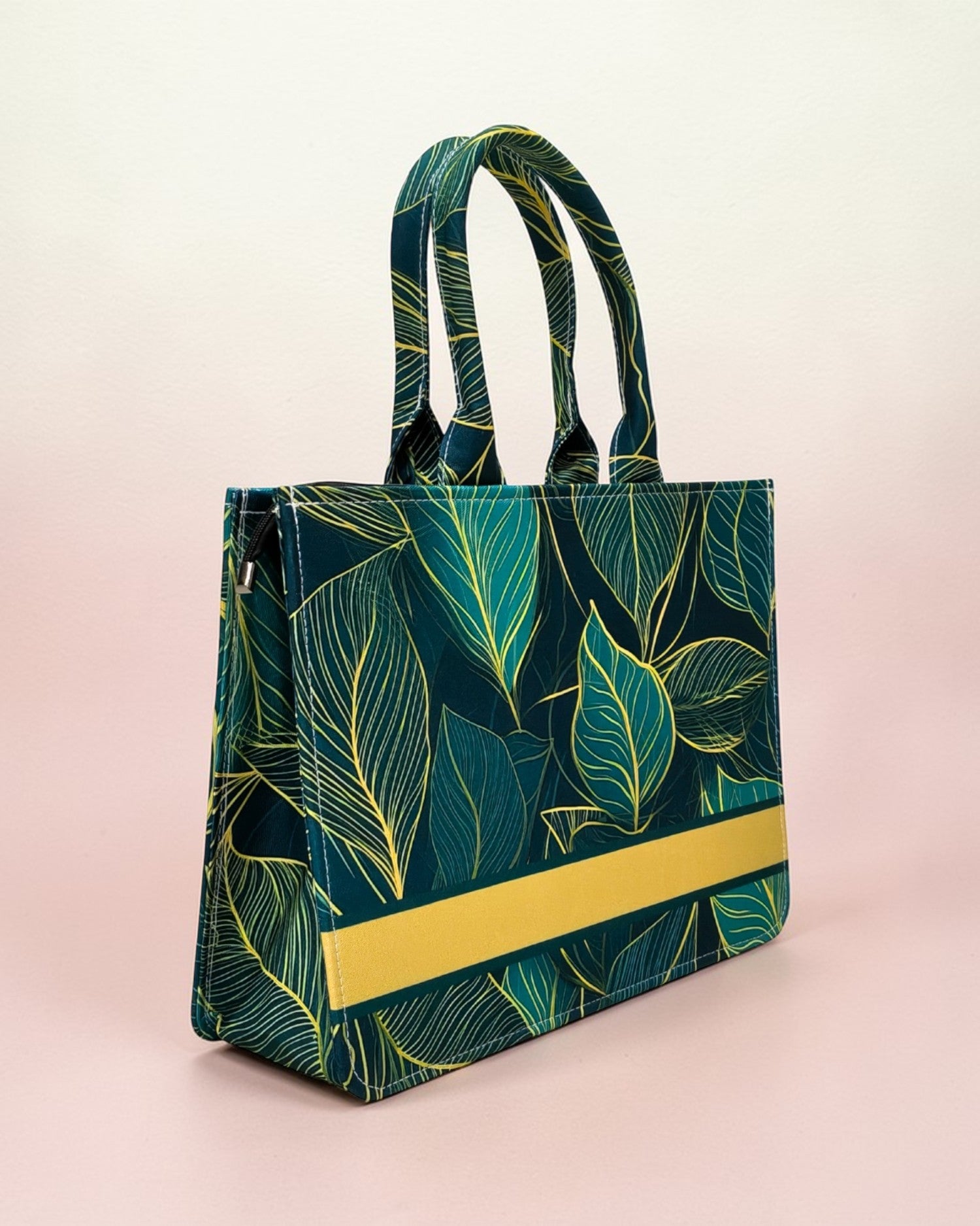 Personalised Leaf Design Tote Bag with Name | Custom Canvas Tote Bag for Women | Stylish Laptop & Daily Use Bag