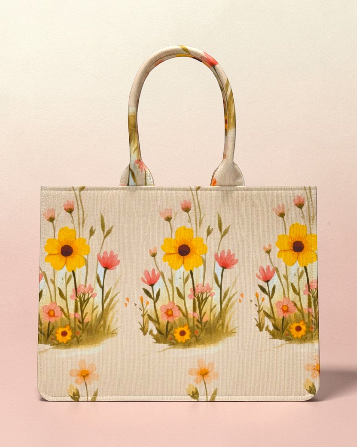 Customized Name Cute Girl Canvas Tote Bag for Women | Personalised Floral Illustration Handbag | Custom Gift Tote Bag