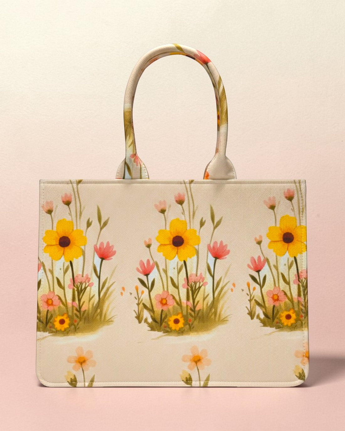 Customized Name Cute Girl Canvas Tote Bag for Women | Personalised Floral Illustration Handbag | Custom Gift Tote Bag