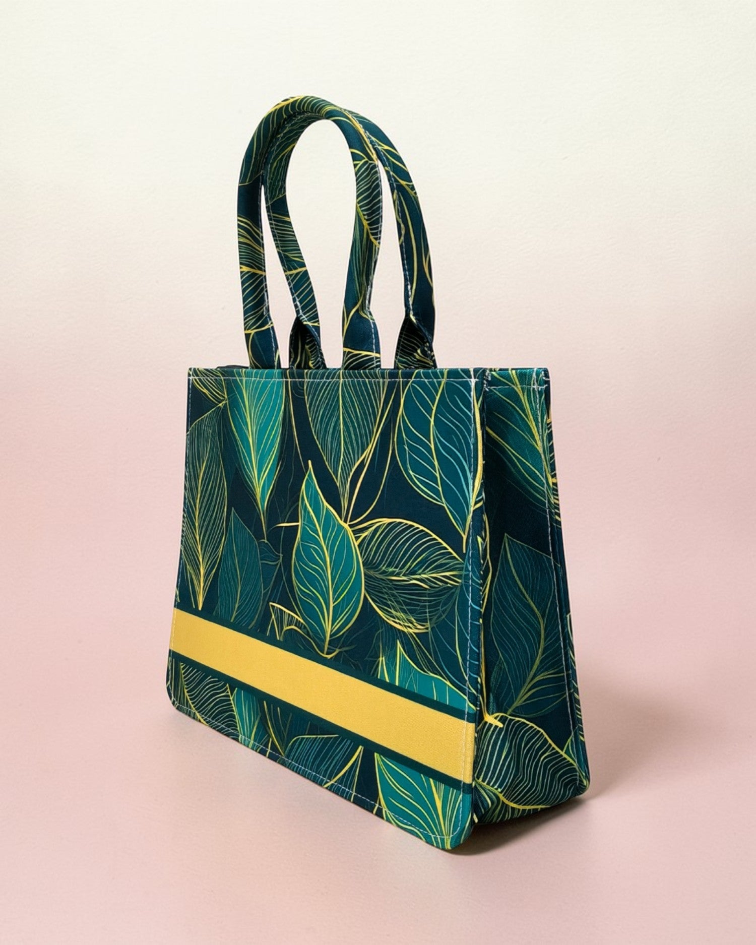 Personalised Leaf Design Tote Bag with Name | Custom Canvas Tote Bag for Women | Stylish Laptop & Daily Use Bag