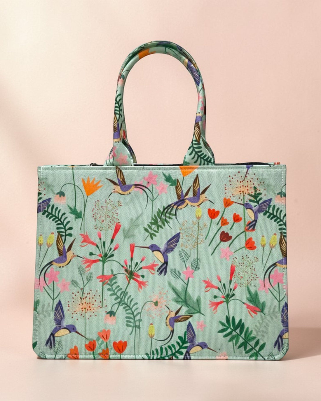 Personalised Hummingbird Floral Tote Bag with Name | Custom Canvas Tote Bag for Women | Stylish Office, College & Travel Bag