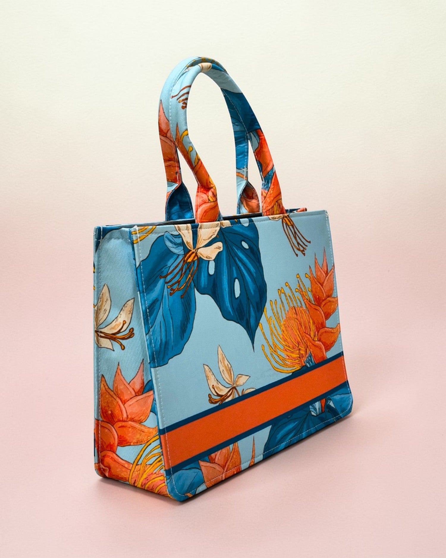 Personalised Tropical Floral Tote Bag with Name | Custom Canvas Tote Bag for Women | Stylish Office, College & Travel Bag