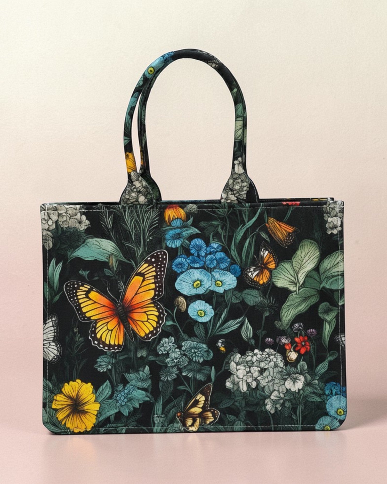 Personalised Butterfly Floral Tote Bag with Name | Custom Canvas Tote Bag for Women | Stylish Office, College & Travel Bag