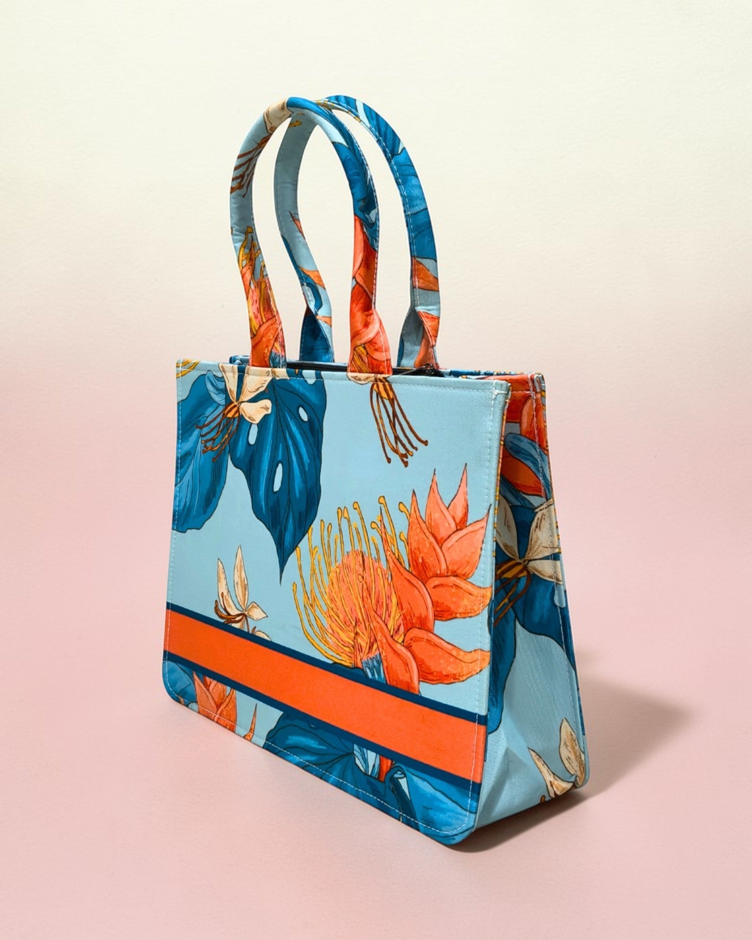 Personalised Tropical Floral Tote Bag with Name | Custom Canvas Tote Bag for Women | Stylish Office, College & Travel Bag