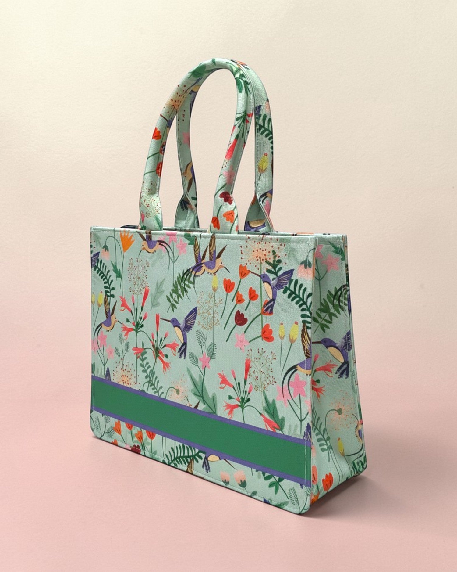 Personalised Hummingbird Floral Tote Bag with Name | Custom Canvas Tote Bag for Women | Stylish Office, College & Travel Bag
