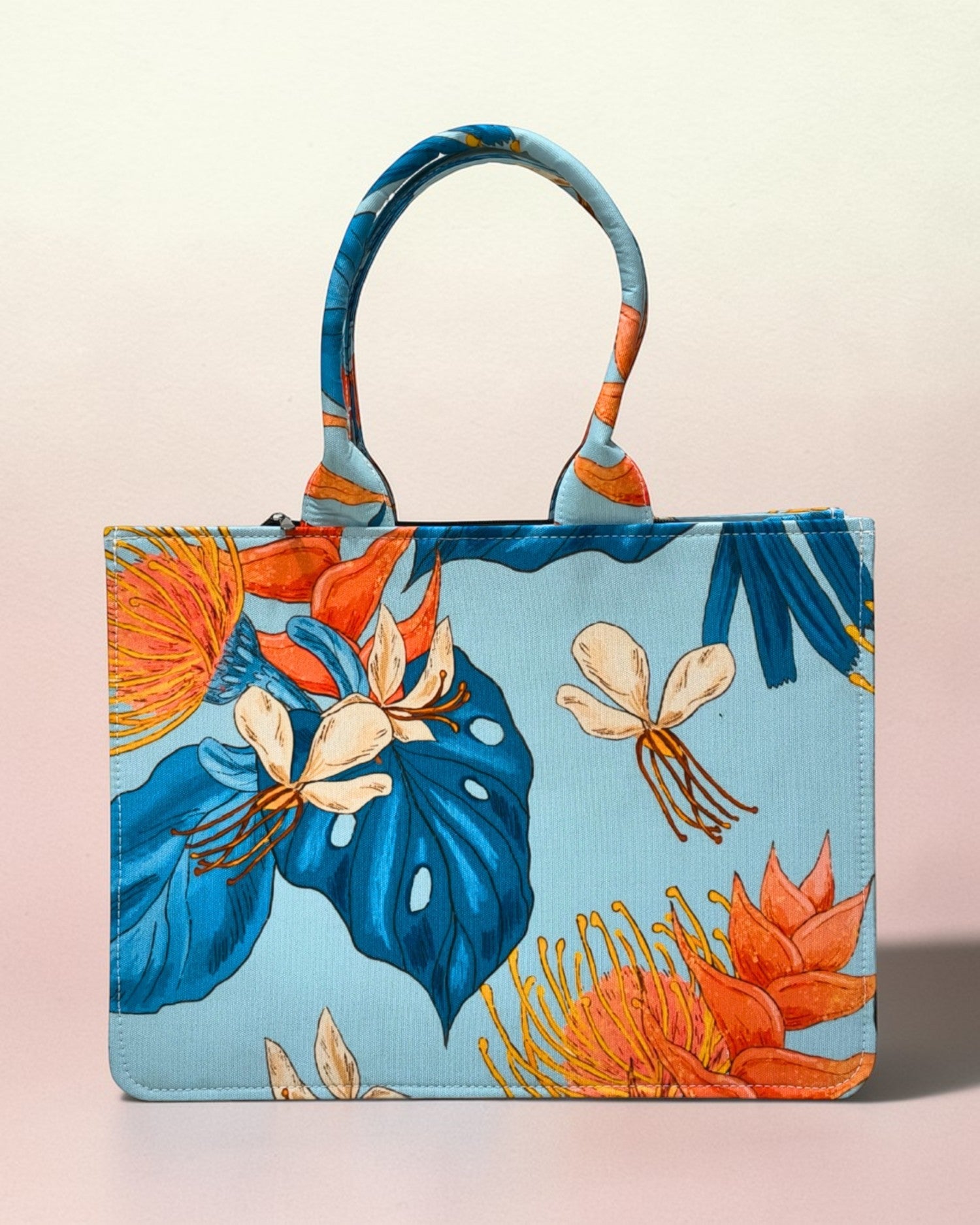 Personalised Tropical Floral Tote Bag with Name | Custom Canvas Tote Bag for Women | Stylish Office, College & Travel Bag