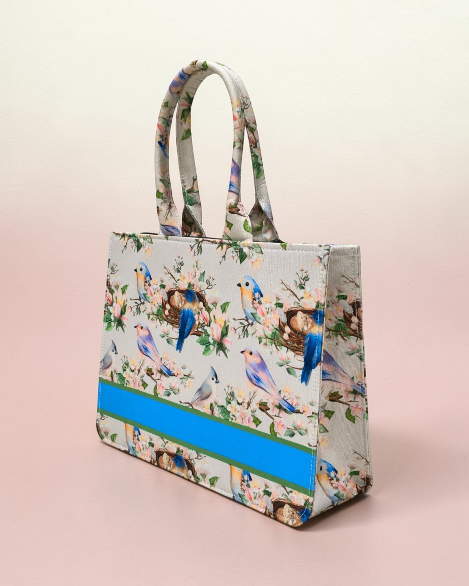 Customized Name Bird Floral Canvas Tote Bag for Women | Personalised Nature Print Handbag | Custom Gift Tote Bag