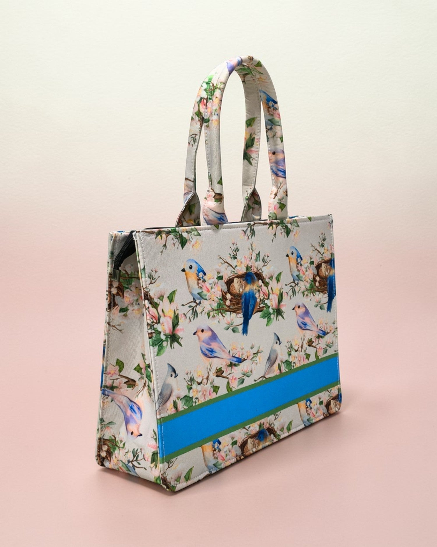 Customized Name Bird Floral Canvas Tote Bag for Women | Personalised Nature Print Handbag | Custom Gift Tote Bag