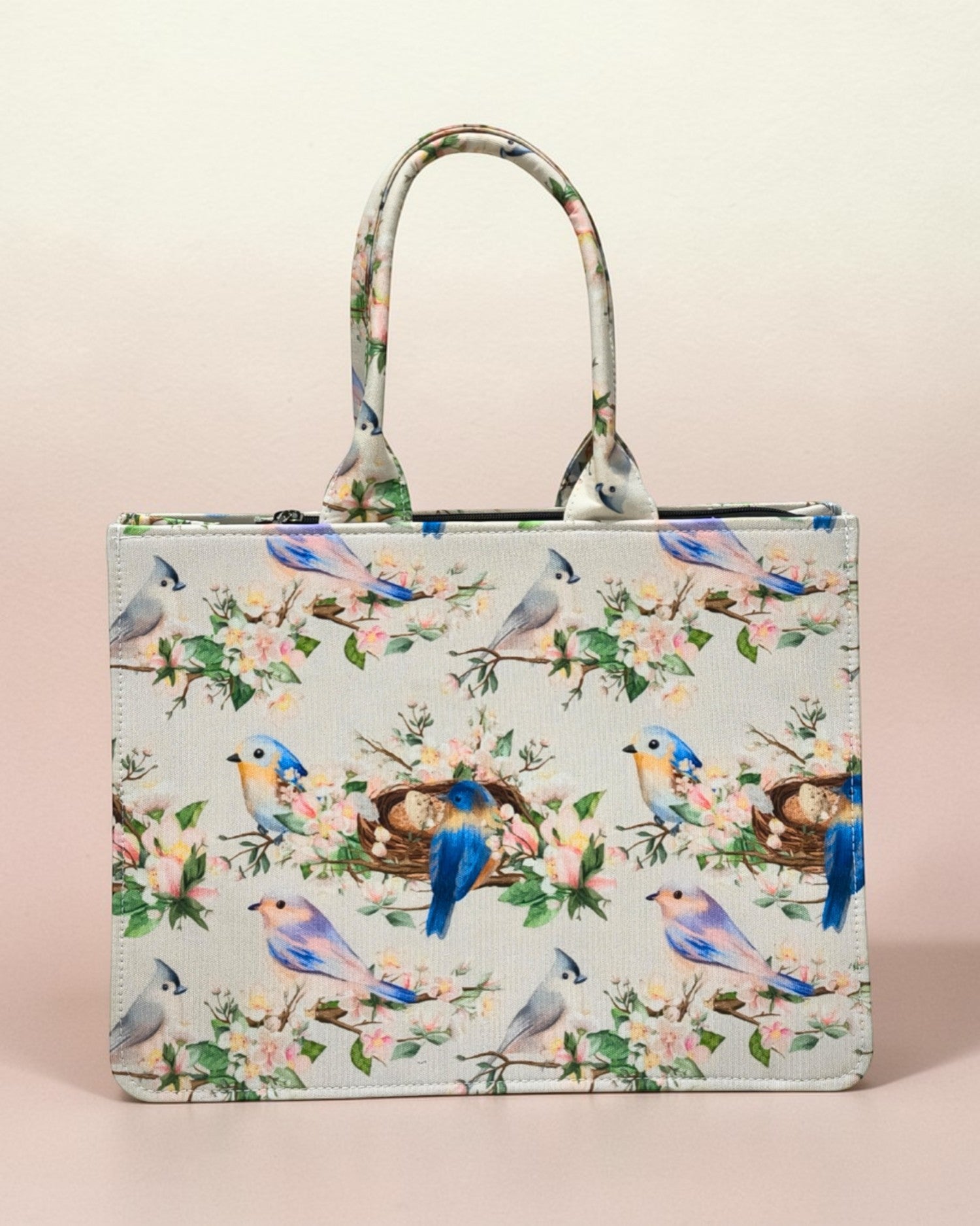 Customized Name Bird Floral Canvas Tote Bag for Women | Personalised Nature Print Handbag | Custom Gift Tote Bag