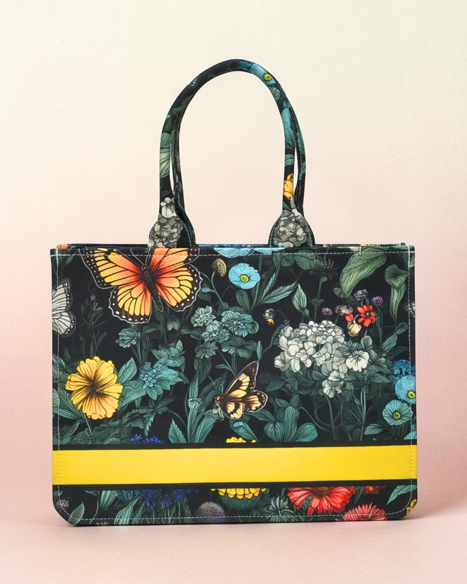 Personalised Butterfly Floral Tote Bag with Name | Custom Canvas Tote Bag for Women | Stylish Office, College & Travel Bag