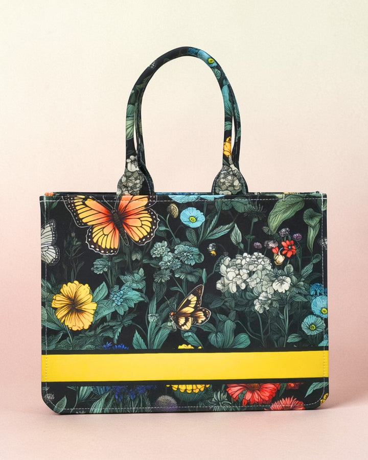 Personalised Butterfly Floral Tote Bag with Name | Custom Canvas Tote Bag for Women | Stylish Office, College & Travel Bag
