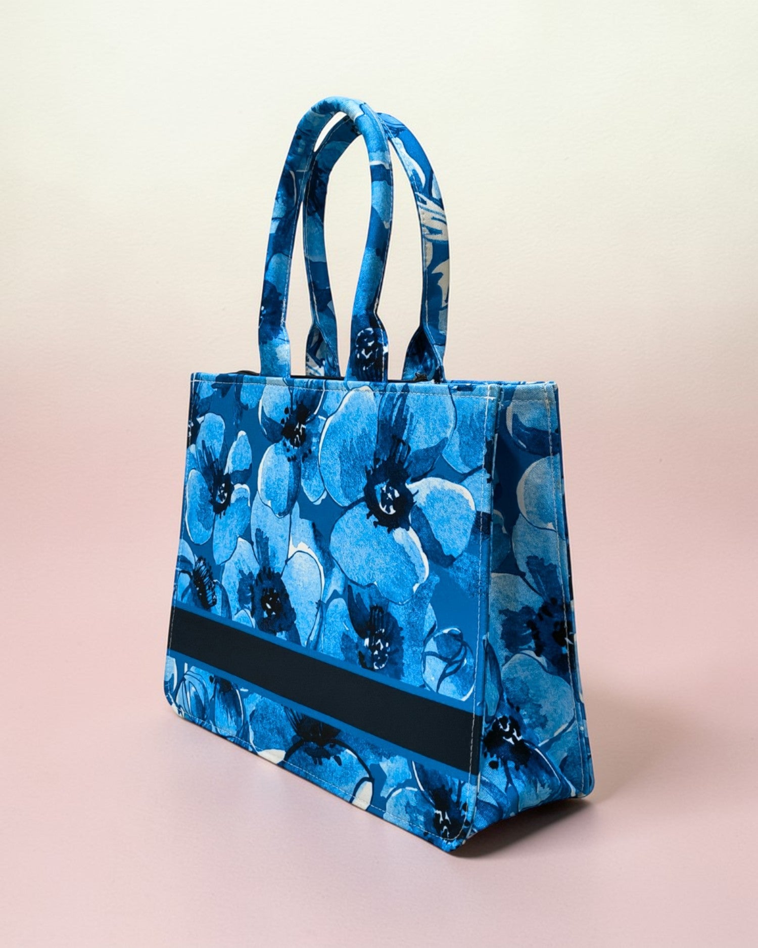 Personalised Blue Floral Tote Bag with Name | Custom Canvas Tote Bag for Women | Stylish Office, College & Travel Tote