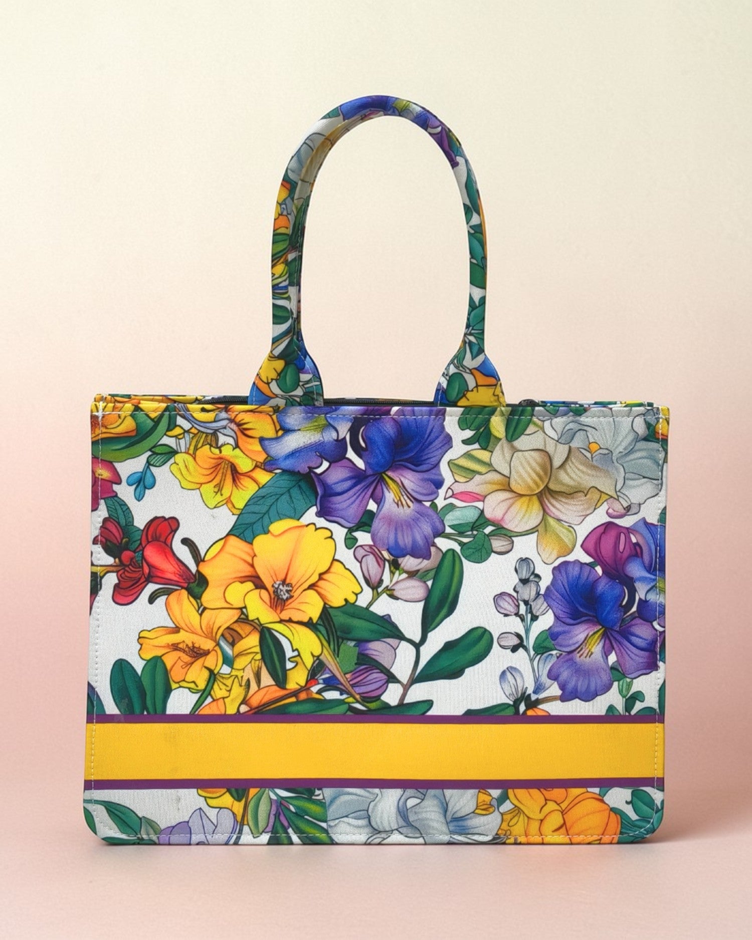 Personalised Colorful Floral Tote Bag with Name | Custom Canvas Tote Bag for Women | Stylish Office, College & Travel Bag