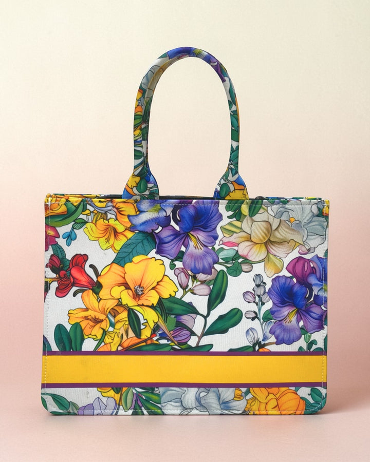 Personalised Colorful Floral Tote Bag with Name | Custom Canvas Tote Bag for Women | Stylish Office, College & Travel Bag