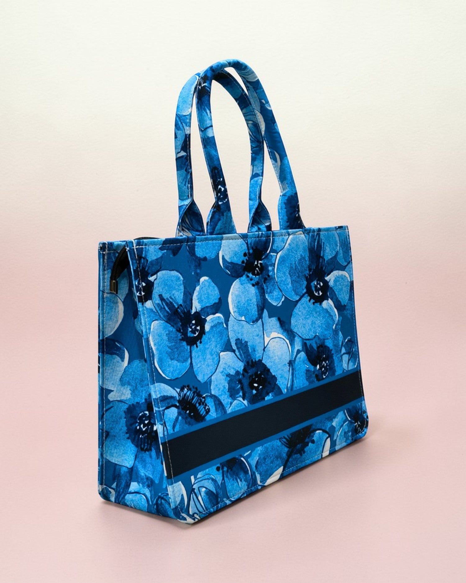 Personalised Blue Floral Tote Bag with Name | Custom Canvas Tote Bag for Women | Stylish Office, College & Travel Tote