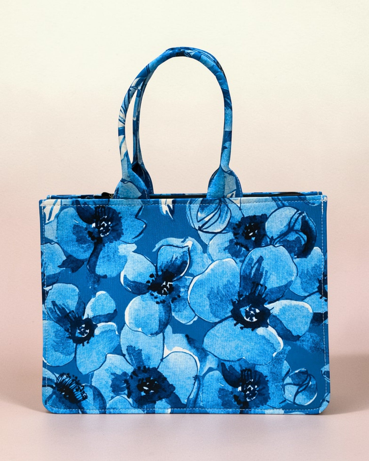 Personalised Blue Floral Tote Bag with Name | Custom Canvas Tote Bag for Women | Stylish Office, College & Travel Tote