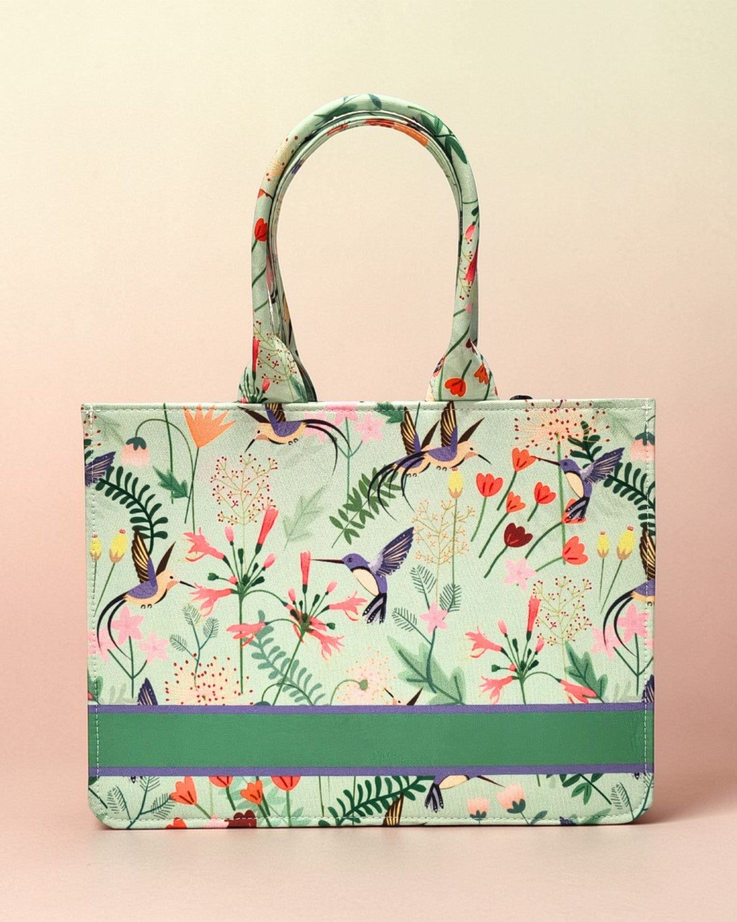 Personalised Hummingbird Floral Tote Bag with Name | Custom Canvas Tote Bag for Women | Stylish Office, College & Travel Bag